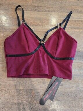 ROMWE Burgundy Crop Bralette with Black Straps